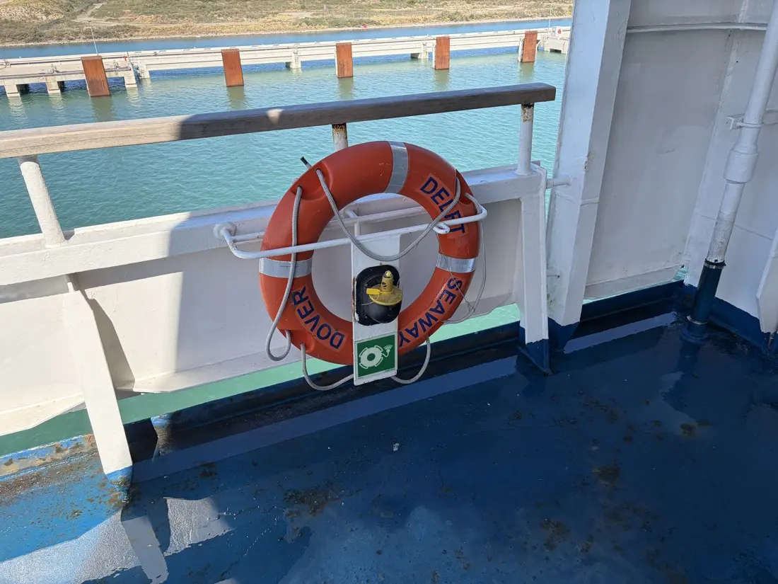 Lifebuoy on the open deck of the Delft Seaways